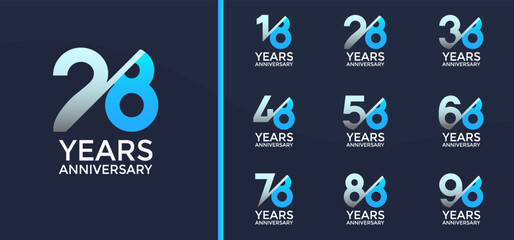 anniversary logo style set with blue color and slash can be use for celebration moment