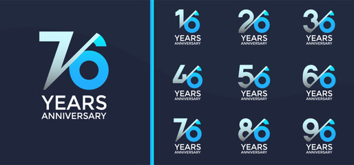 anniversary logo style set with blue color and slash can be use for celebration moment