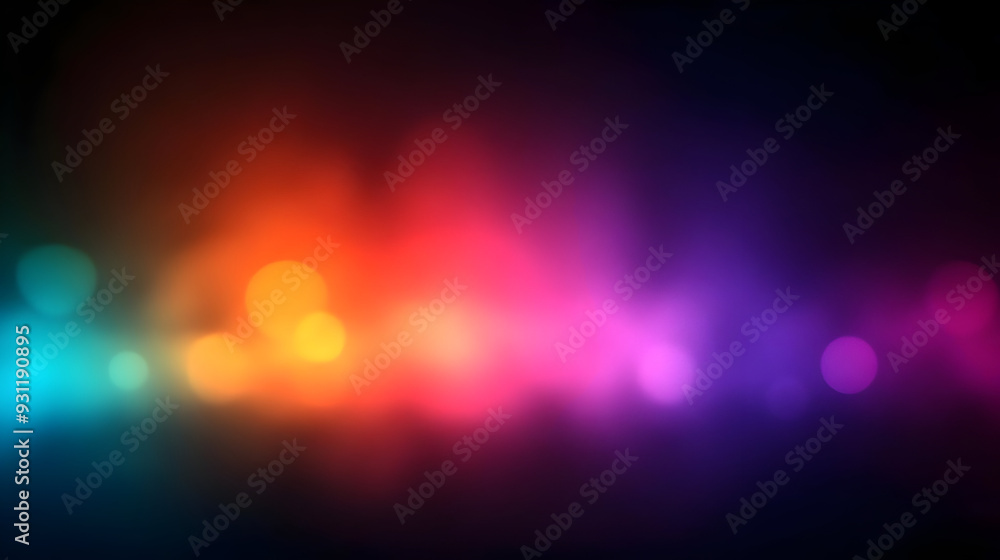 Poster abstract colorful light patterns on a dark background.