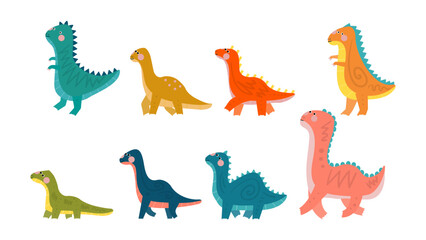 cute colorful dinosaurs vector set