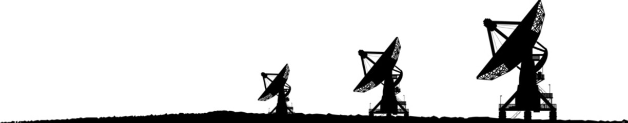 Vektor Silhouette - Radioteleskop mit Parabolspiegel beim Überwachen von Signalen und Radiofrequenzen im Weltall - Wissenschaft und Astronomie © fotografiedk