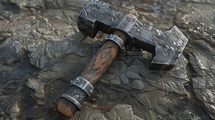 Fototapeta premium A large, heavy axe with a metal head and a wooden handle.