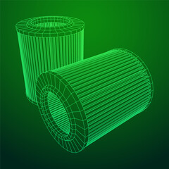 Car engine air filters. Auto spare part. Car care service maintenance. Wireframe low poly mesh vector illustration.