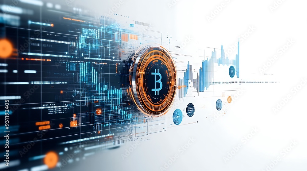 Poster advanced cryptocurrency trading template, experienced design with real-time forecasting tools and se