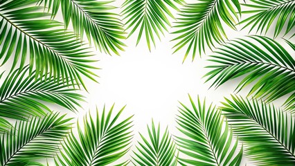 Green leaf palm pattern isolated on white background, leaves, tropical, foliage, nature, botanical, greenery, plant, organic
