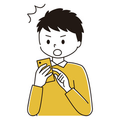 スマホをタップして驚く男性のイラスト