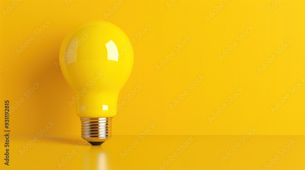 Poster a simple yet striking image of a yellow lightbulb against a plain background, with ample copy space 