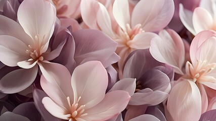 Fototapeta premium Close to pale mauve and pink color translucent petals background. Delicate flower petals.