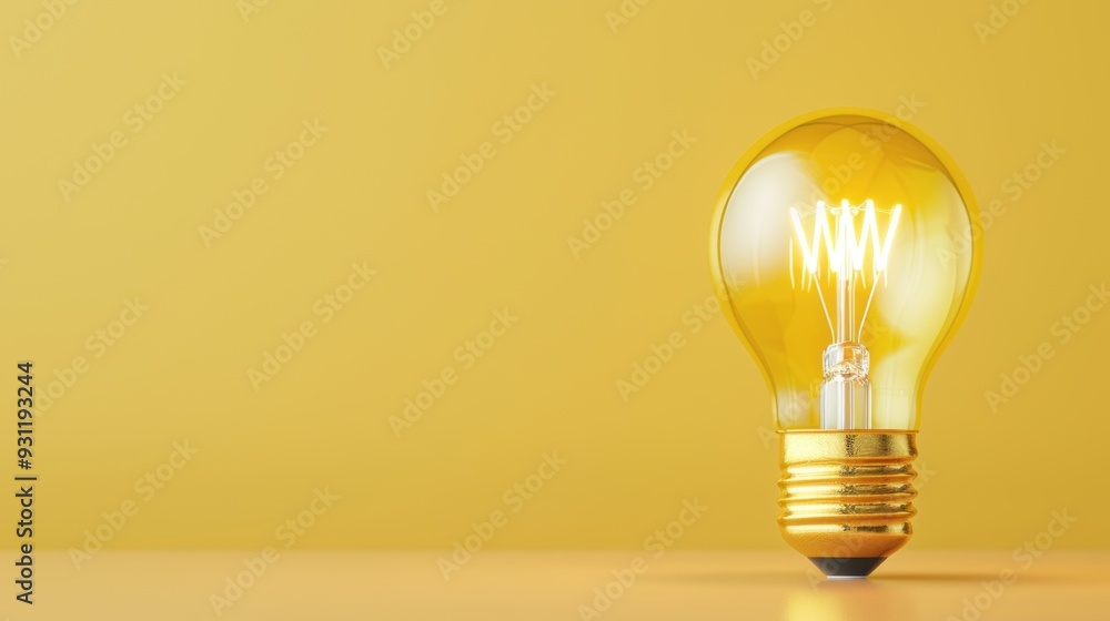 Poster a sophisticated gold lightbulb, shining brightly and casting a warm, inviting glow. the image featur