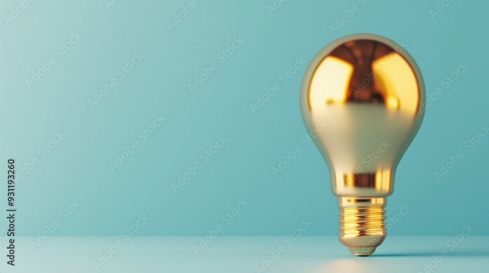 Poster a sleek and stylish gold lightbulb, glowing brightly and illuminating the surrounding space. the ima
