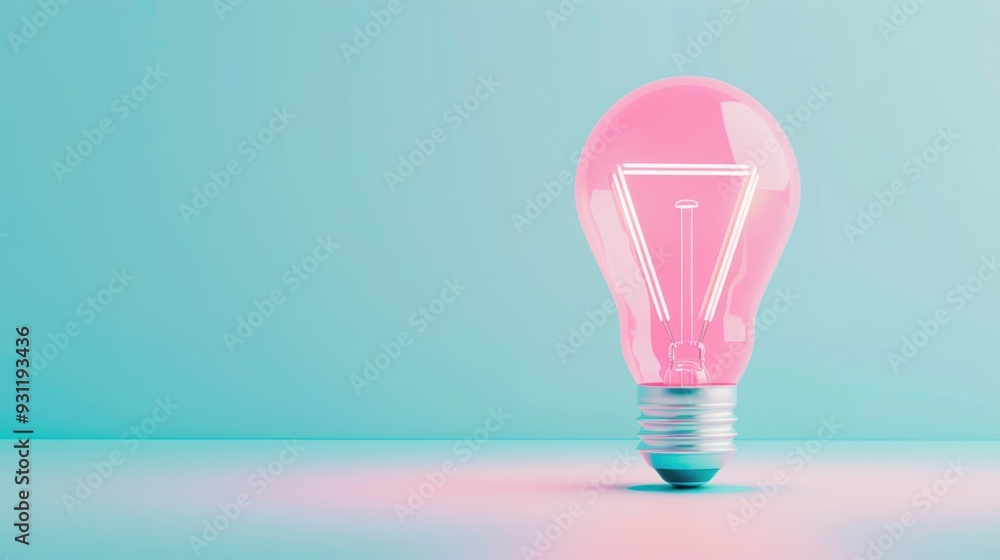 Poster an artistic composition featuring a neon lightbulb in a minimalist setting, with soft lighting that 