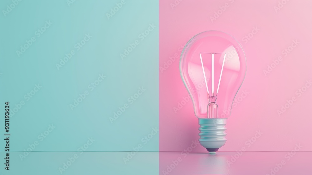 Poster an artistic composition featuring a neon lightbulb in a minimalist setting, with soft lighting that 