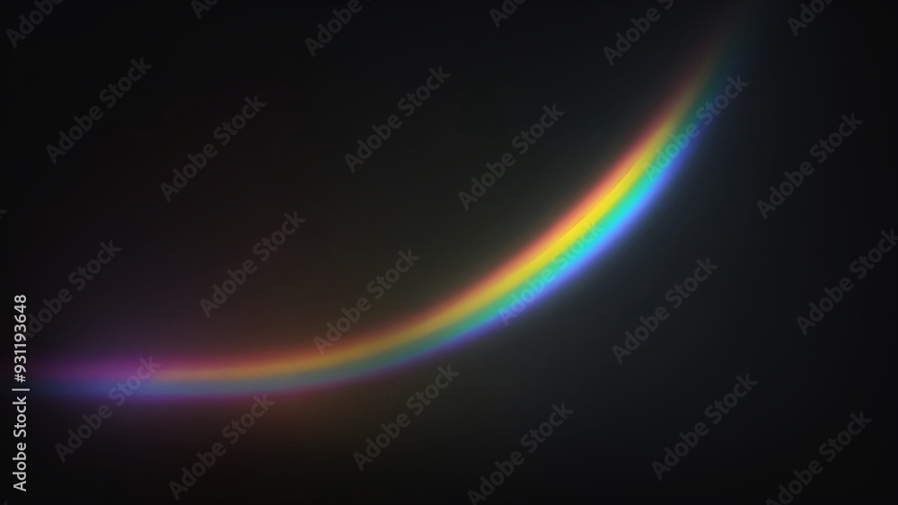 Wall mural rainbow ray light on black background. crystal flare abstract effect.