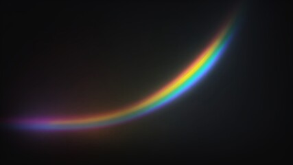 Rainbow ray light on black background. Crystal flare abstract effect.	