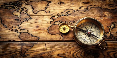 Vintage compass and treasure map on wooden table, vintage, compass, treasure map, old, retro, antique, navigation