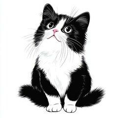 vector graphic of a cute black-white cat
