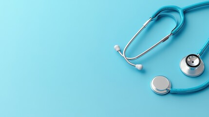 Fototapeta premium Close-up of a blue stethoscope on a smooth surface, symbolizing healthcare and medical diagnostics for professionals.