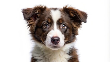 Fluffy border collie puppy looking directly at the camera on a white background, border collie, dog, puppy, fluffy, isolated, cute