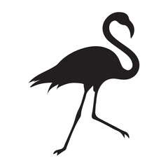 Vector illustration of flamingo in outline style is isolated on white background. Black silhouette of tropical bird flamingo standing on one leg .Cranes, Egrets, and Flamingoes