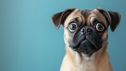 Adorable Pug with Big Eyes Against a Blue Background