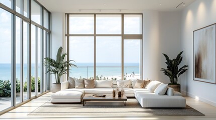 Modern Living Room with Ocean View and Sectional Sofa