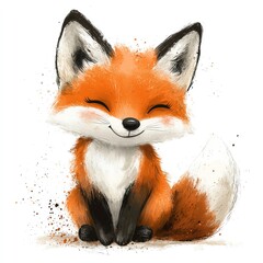 Obraz premium Cute cartoon fox with big eyes and a fluffy tail