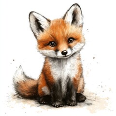 Obraz premium Cute cartoon fox with big eyes and a fluffy tail.