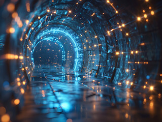 a tunnel with lights and reflection

