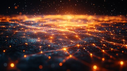 Naklejka premium Abstract Digital Landscape with Glowing Particles