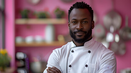 Confident Multicultural Chef Standing in Front of Plain Background