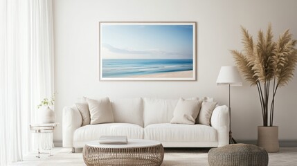 Modern Living Room Decor with Framed Beach Scene