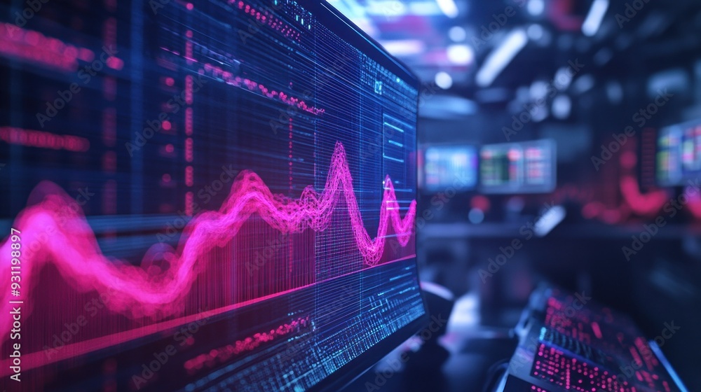 Poster Computer Screen Displaying a Pink and Blue Data Visualization Graph
