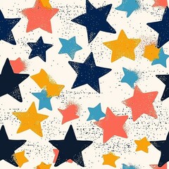 Obraz premium Seamless pattern of colorful stars and dots arranged in a playful grid