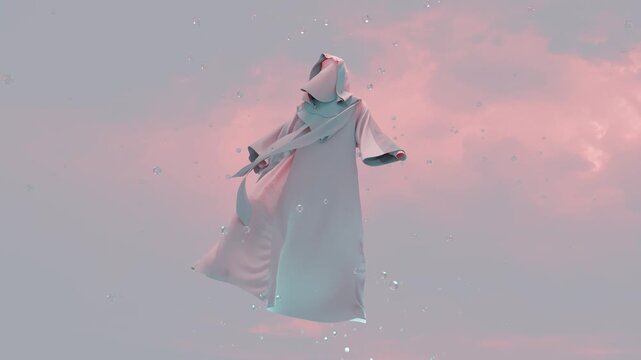 Mystical figure of an invisible man in a hoodie hovers in the air, 3d concept
