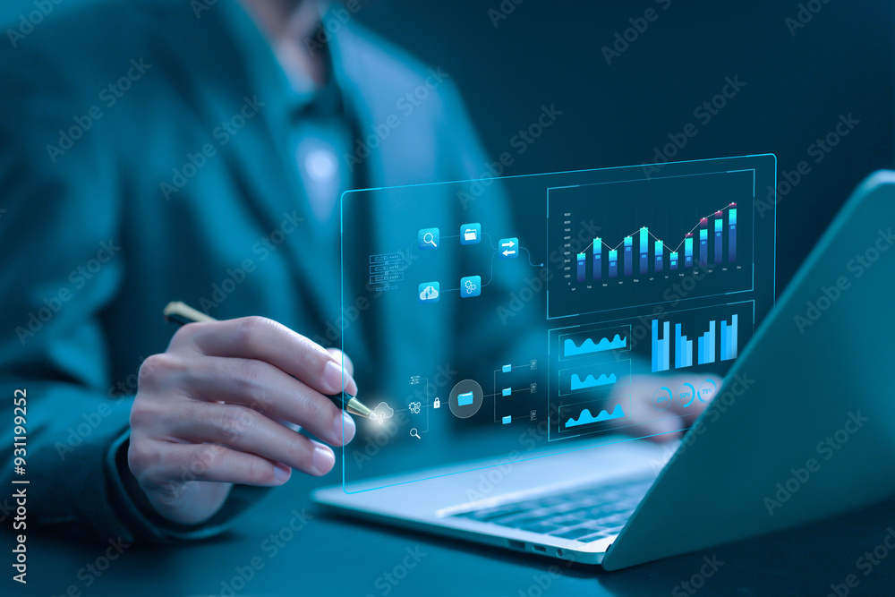 Fototapete analyst manages the system database, analytics business, and reports. the concept of data analysis p