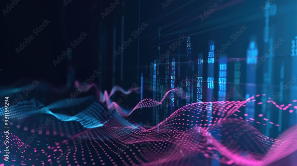Poster abstract digital landscape with data visualization