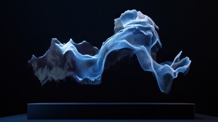 Fototapeta premium Abstract Blue Light Particles Floating Above a Platform