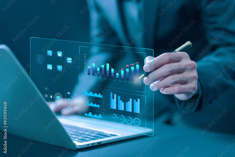 Fototapete analyst manages the system database, analytics business, and reports. the concept of data analysis p