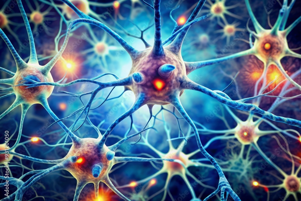 Poster neuron network - microscopic view of nerve cells.