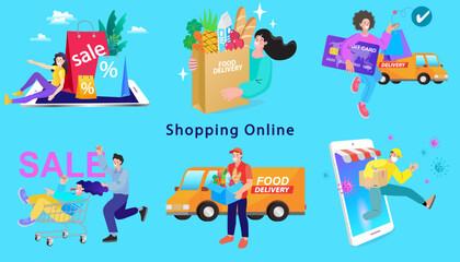 Online shop smartphone app. Mobile based marketplace. Retail business cartoon icons set. 