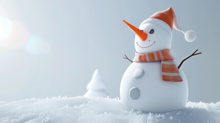 Obraz premium Cheerful 3D snowman with carrot nose and festive scarf on Christmas background, conveying winter fun