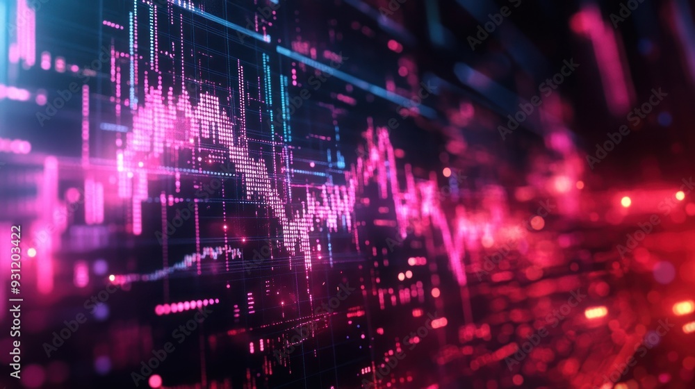 Poster abstract digital data visualization with pink and blue lights
