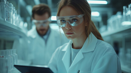 Young medical technicians working in laboratory