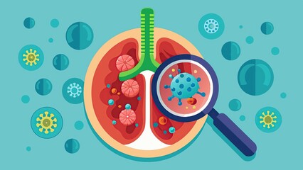 Naklejka premium Illustration of lung cancer cells magnified in human lung anatomy