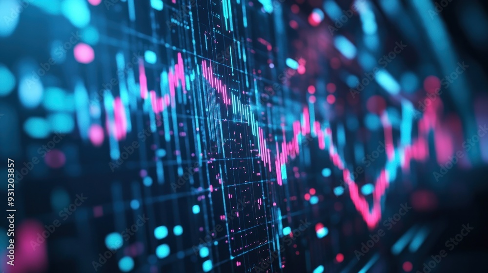Poster abstract digital display with pink and blue lines