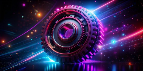 Holographic gear and bearing assembly, advanced engineering, futuristic design, sleek interface, no text, no logo