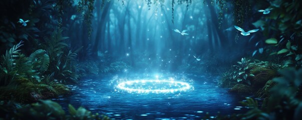 fairy ring in a twilight forest, bathed in a soft glow and creating an enchanted scene filled with magic and wonder.