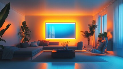Modern Living Room with Neon Lights and a Sectional Sofa