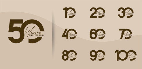 anniversary logo style set with brown color can be use for celebration moment