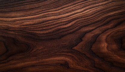 Naklejka premium Close-up of rich, dark wood grain with swirling patterns.